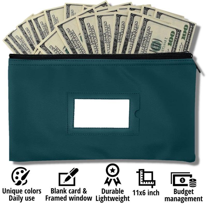 GIDABRAND Money Bank Deposit Bag with Zipper | 11x6 inch | Green | Durable Leatherette Money Cash Coin Check Wallet Pouch for Men & Women with Framed ID Window and Blank Card | by GIDABRAND (5) - Image 2